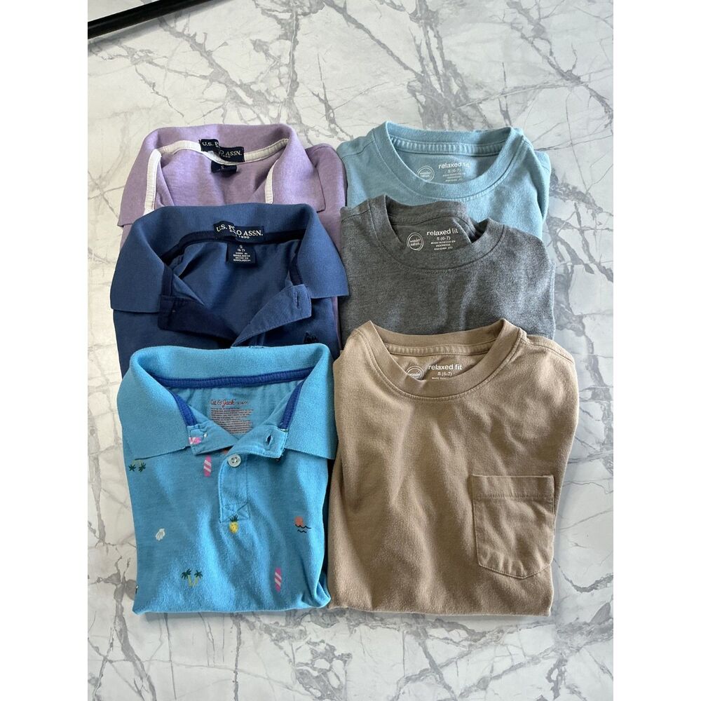Boys basics & polos Lot of 6 Size 6-8 Pocket Tees US Polo Assn Cat & Jack